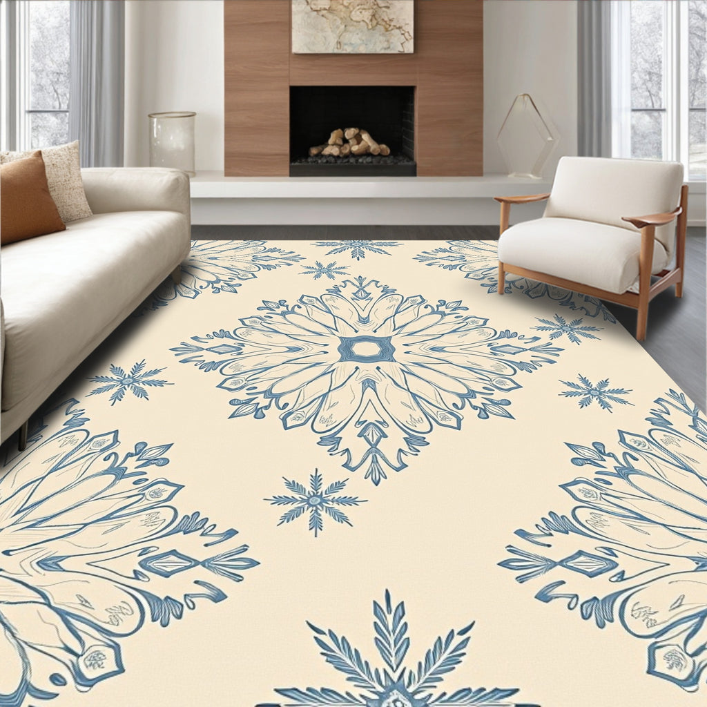 Intricate Blue Floral Mandala Pattern Rug