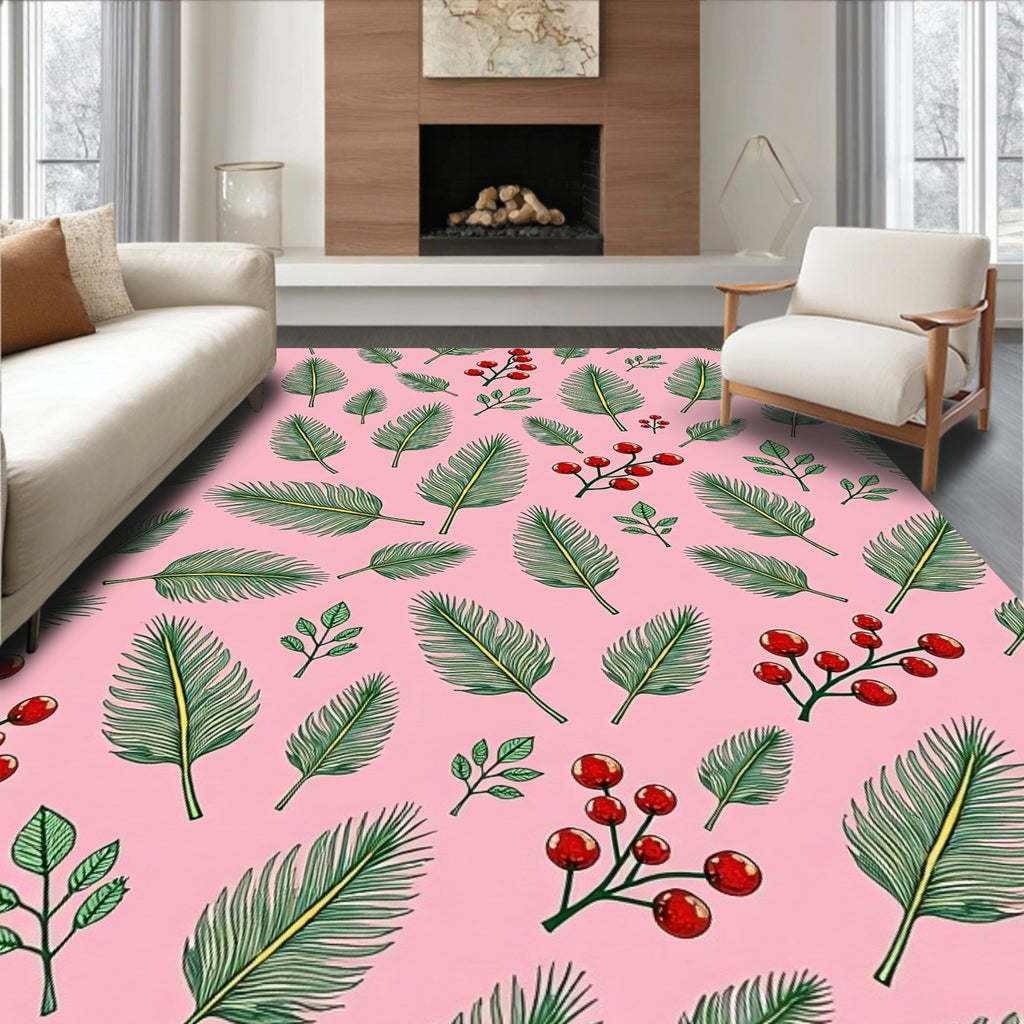 Pink Berry And Fern Botanical Rug