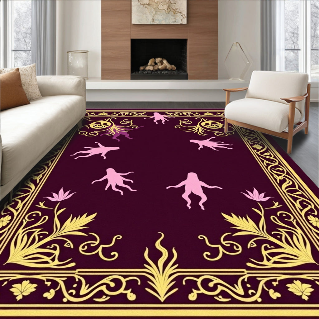 Gothic Octopus Floral Border Rug