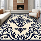 Classic Navy Floral Scrollwork Rug