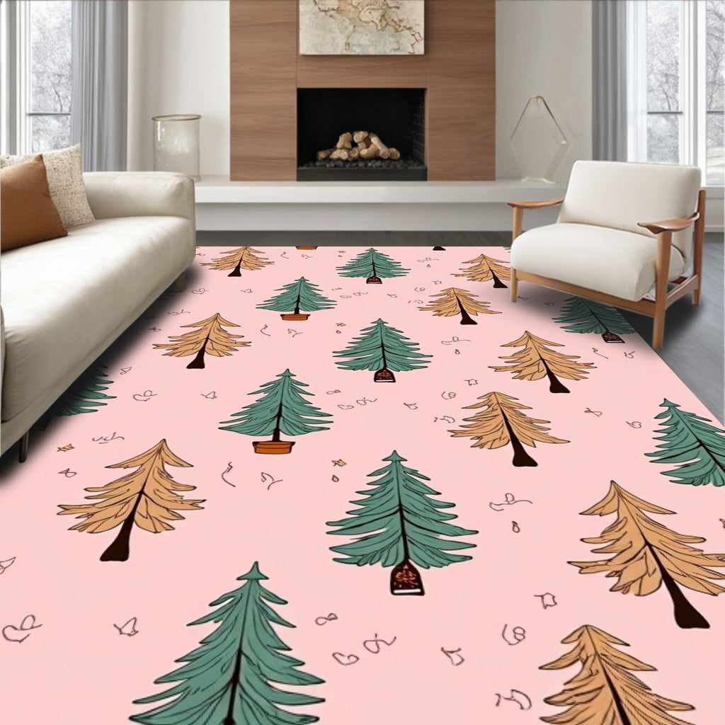 Whimsical Pine Forest Pink Rug