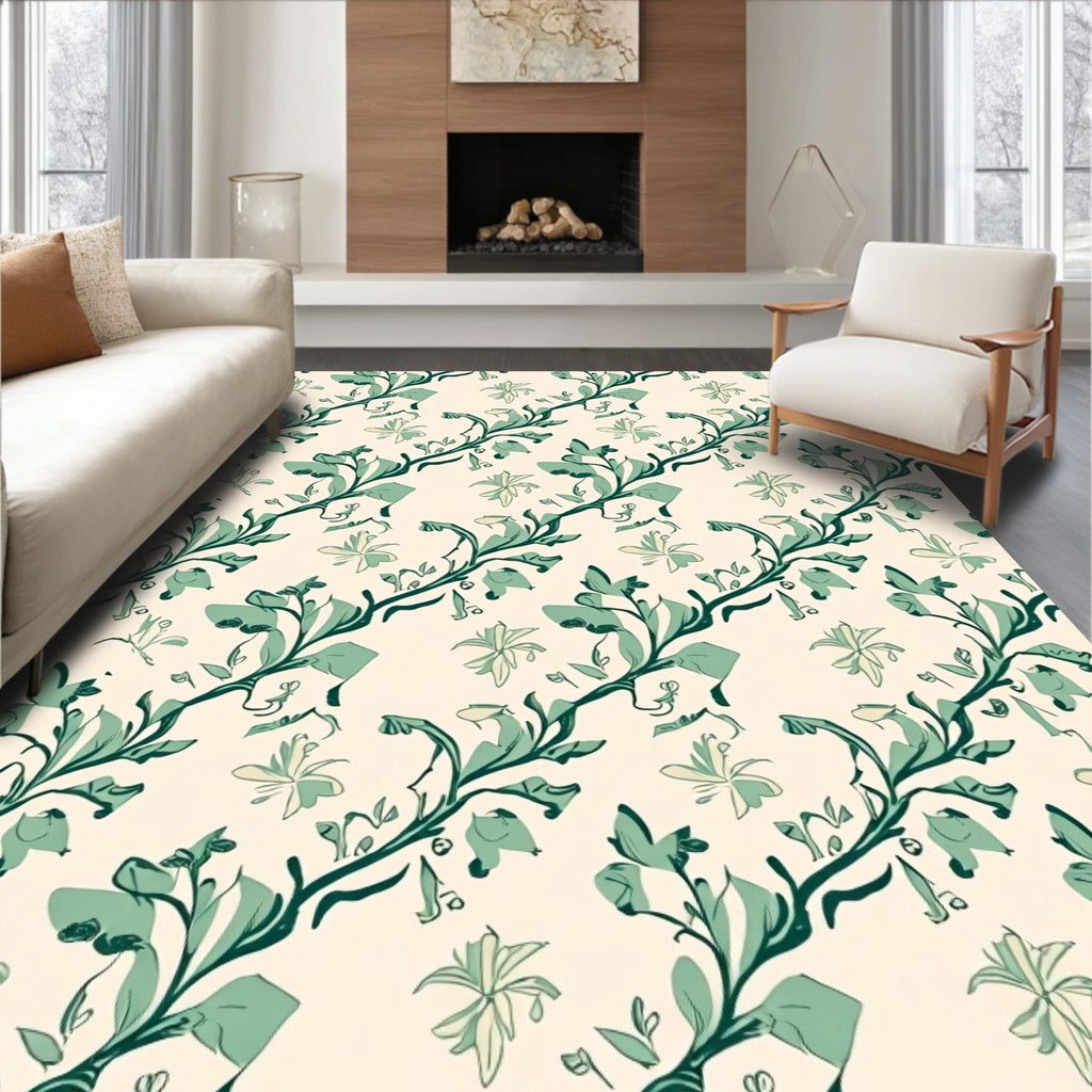 Sage Green Botanical Tangle Design Rug