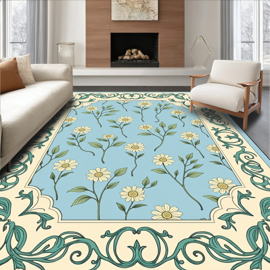 Floral Vines With Daisy Pattern Rug
