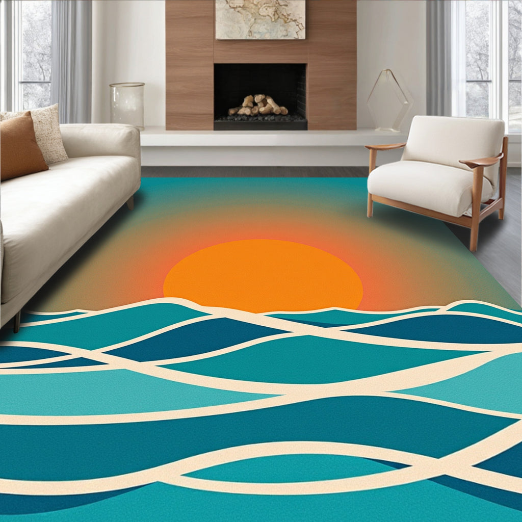 Ocean Wave Sunset Abstract Design Rug