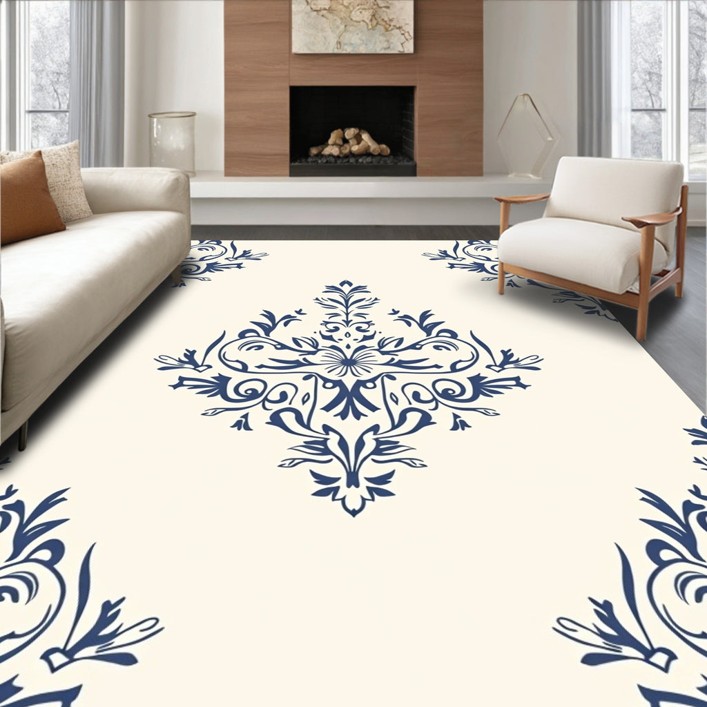 Ornate Floral Damask Design Rug