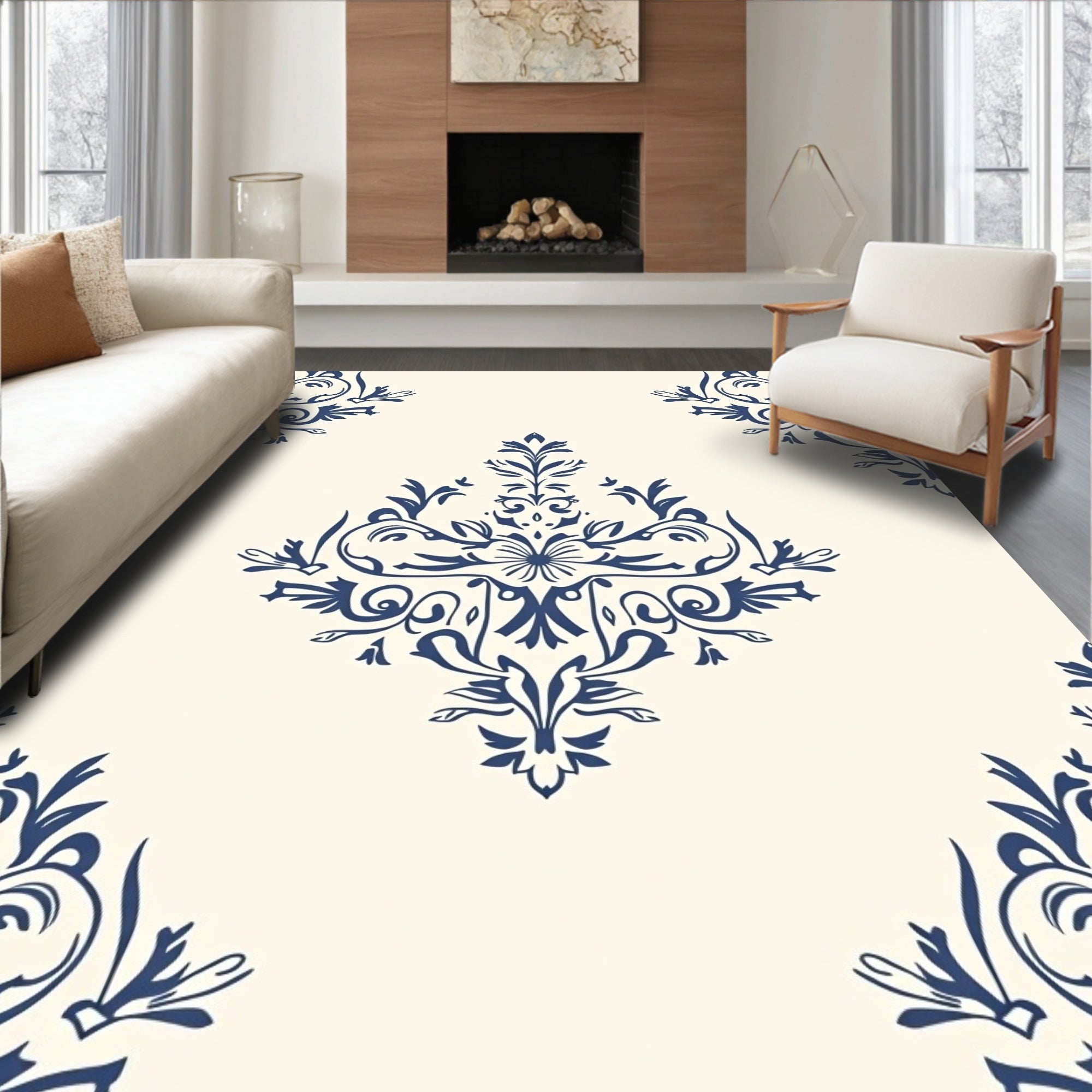 Ornate Floral Damask Design Rug