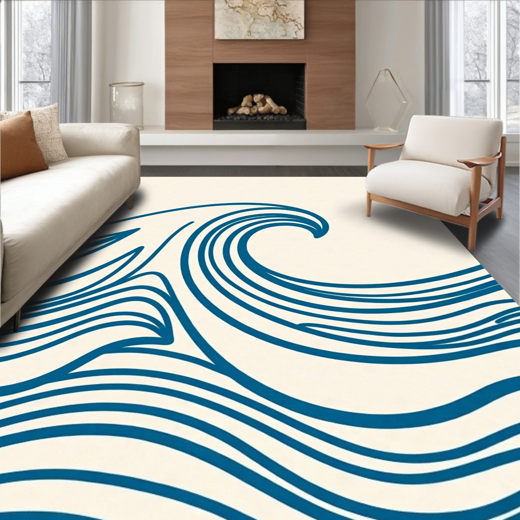 Ocean Wave Outline Print Rug