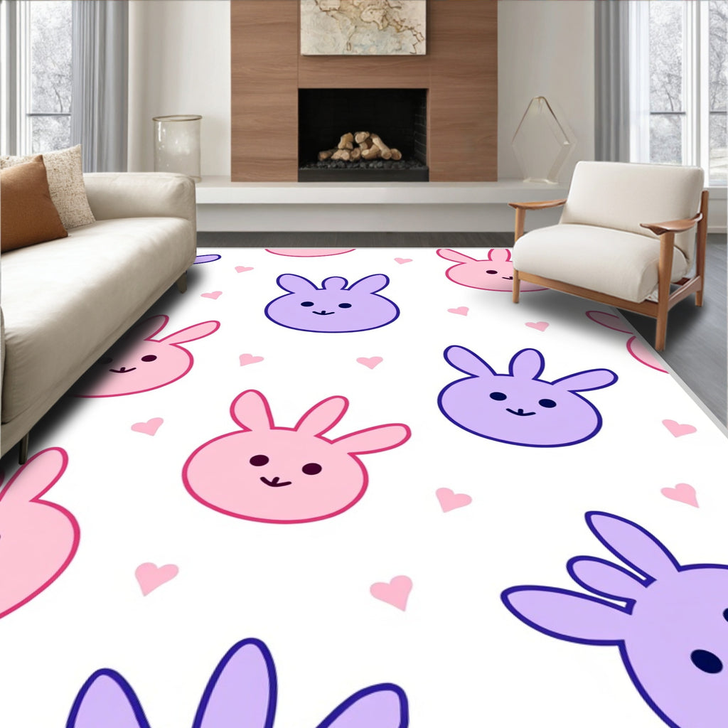 Cute Bunny Hearts Pattern Design Rug