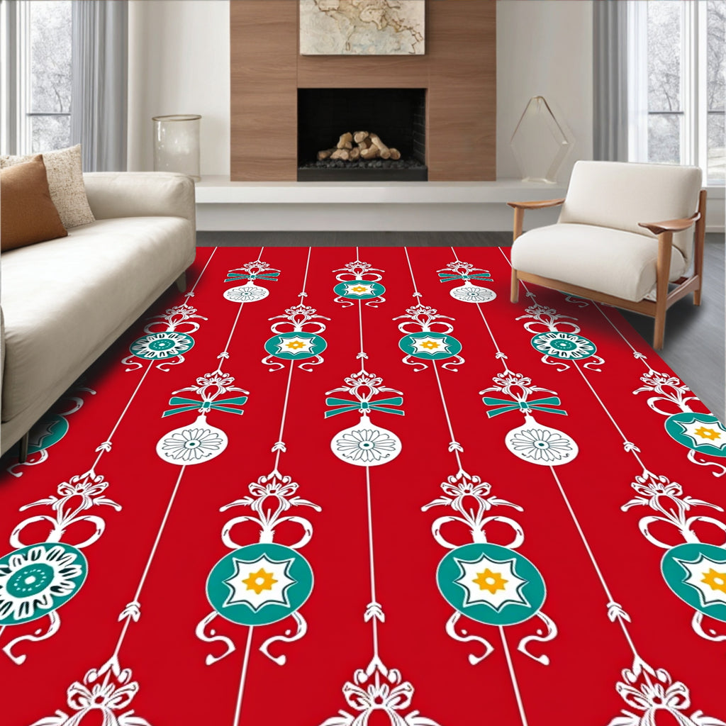 Ornate Red Green White Ornament Pattern Rug