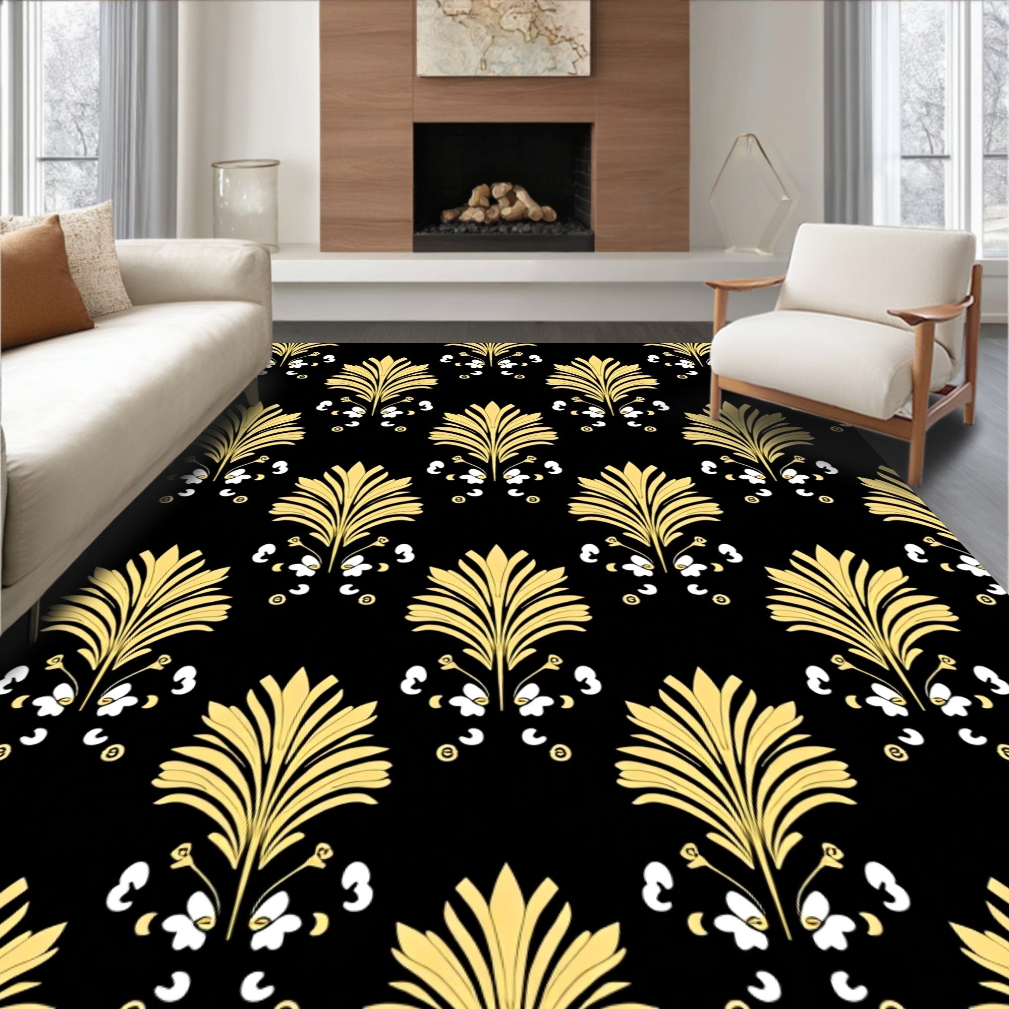 Gold Floral Classic Scroll Pattern Rug