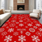 White Snowflakes On Red Background Pattern Rug