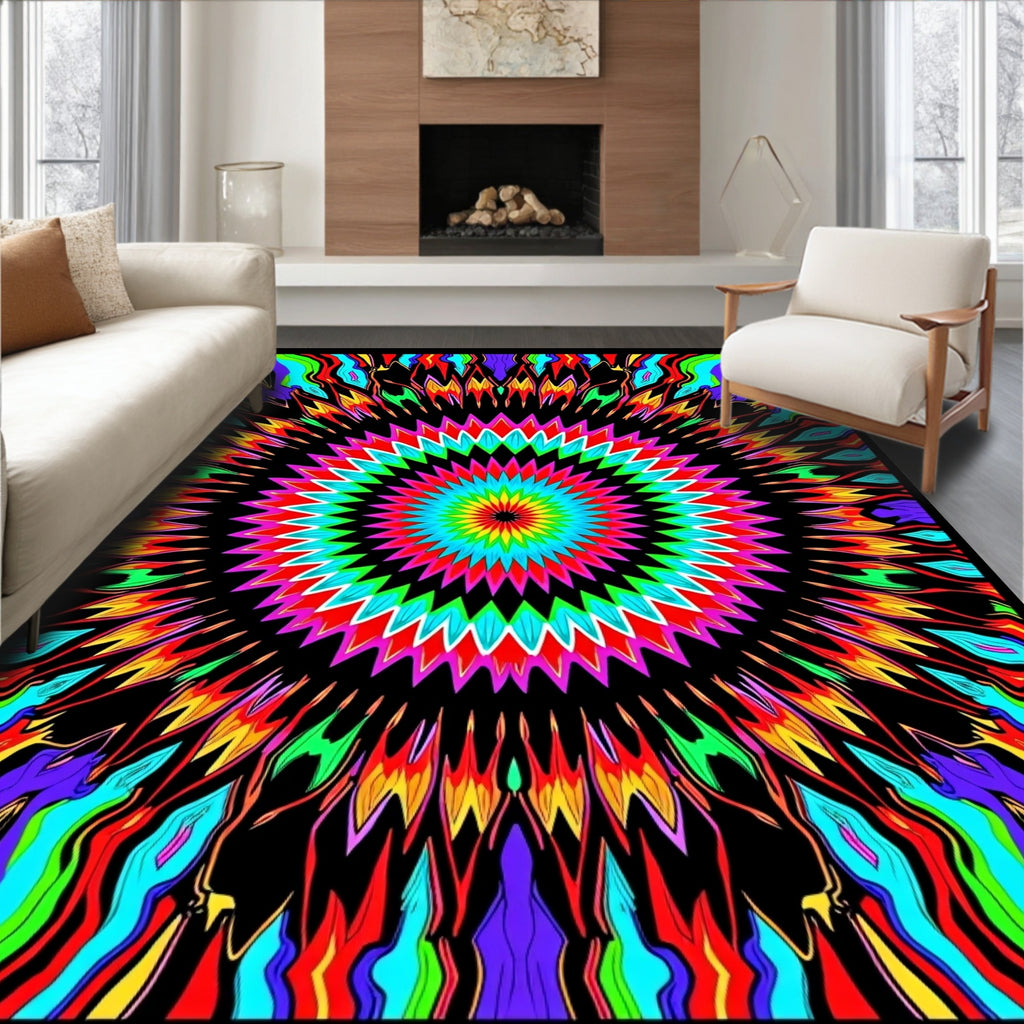 Radiant Rainbow Starburst Pattern Rug