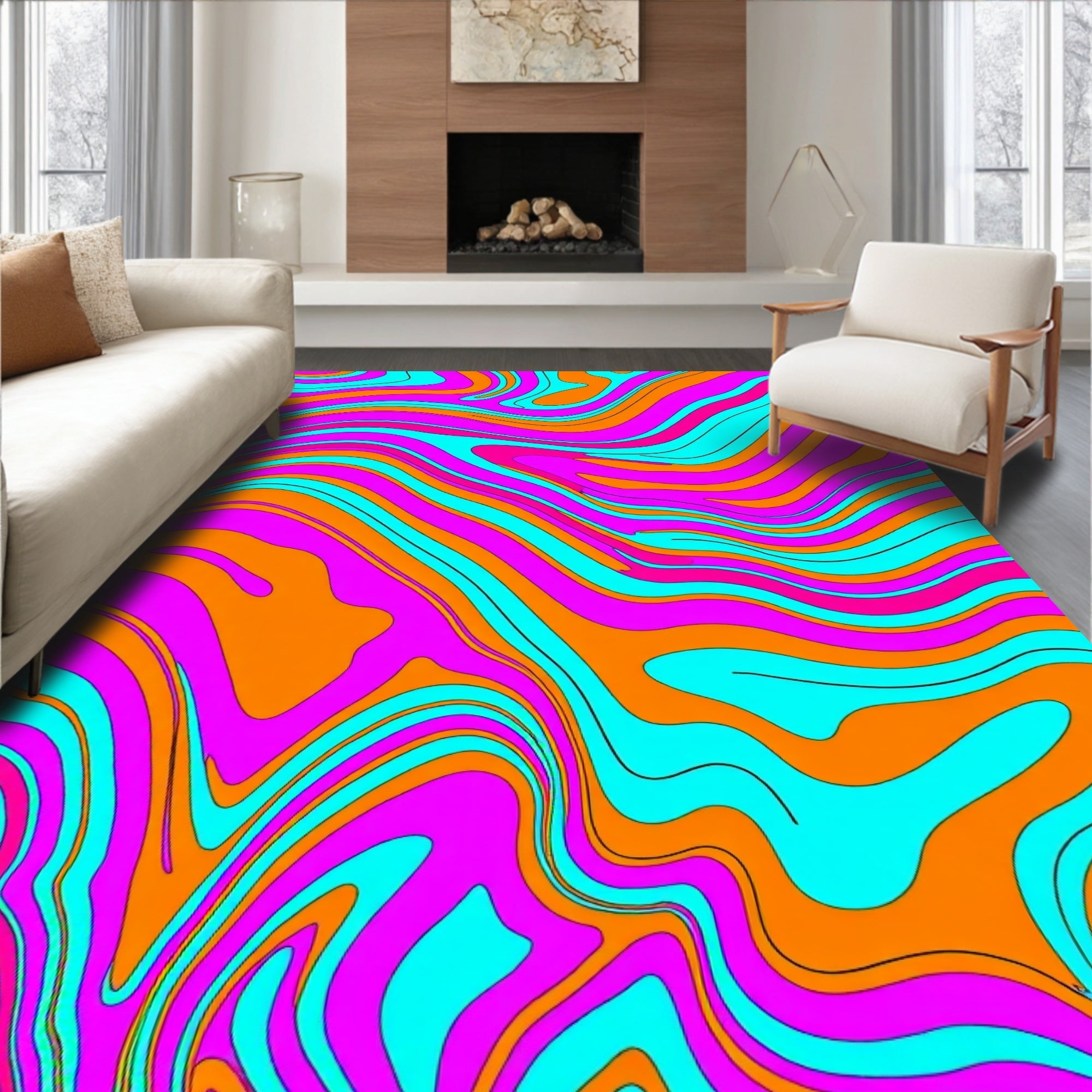 Vibrant Marbled Swirl Pattern Rug