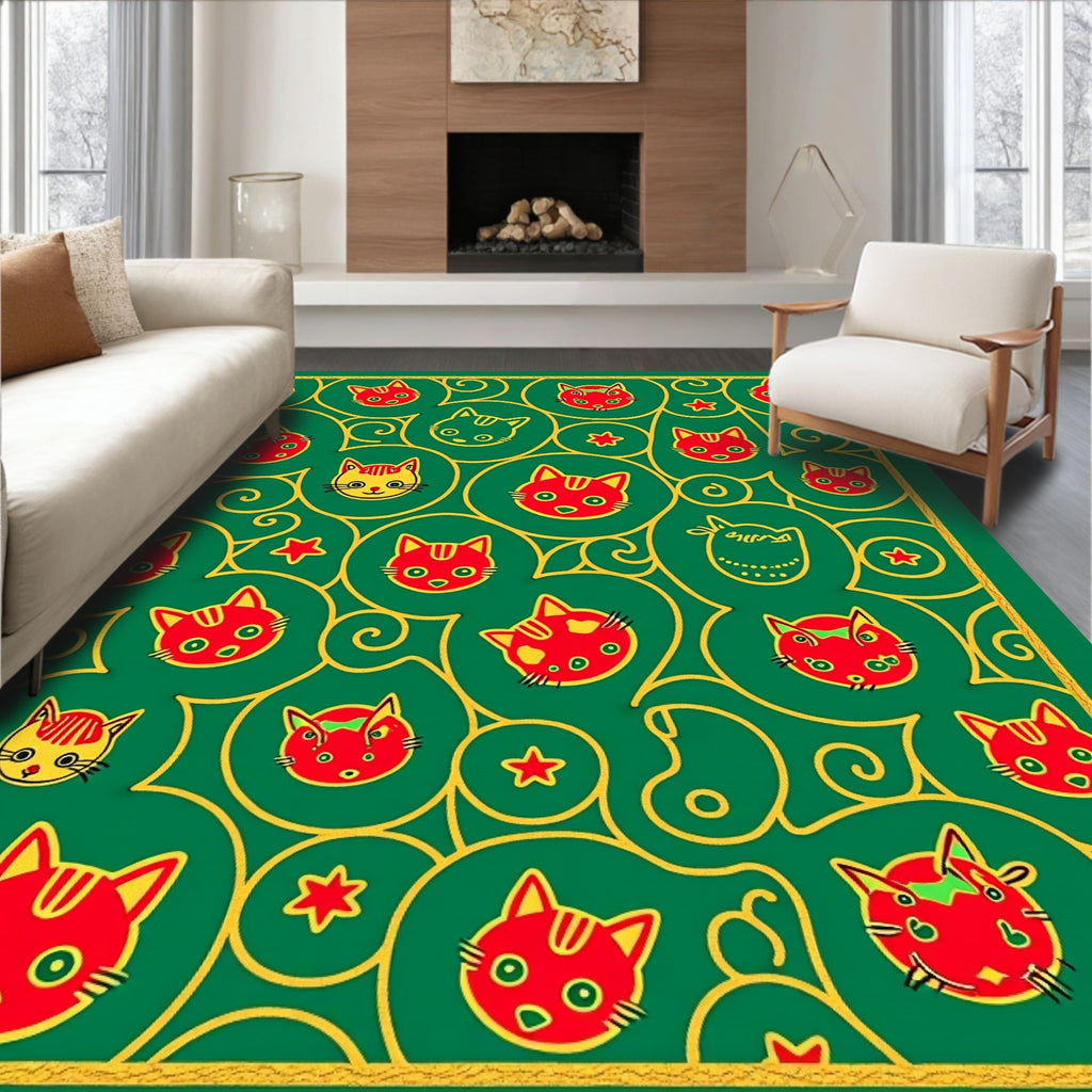 Whimsical Cat Face Pattern Rug