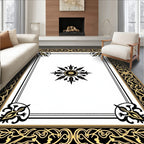 Vintage Black Gold Ornate Border Rug
