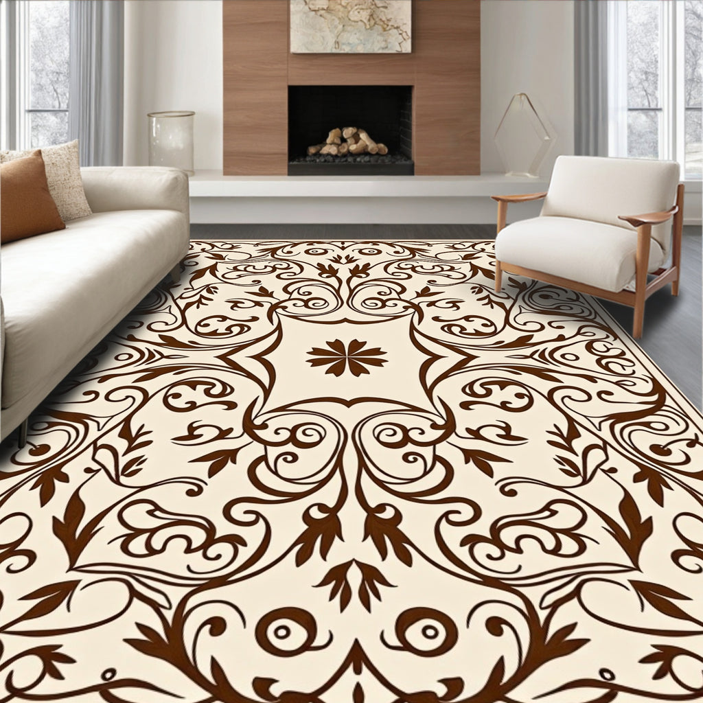 Ornate Floral Medallion Scrollwork Design Rug