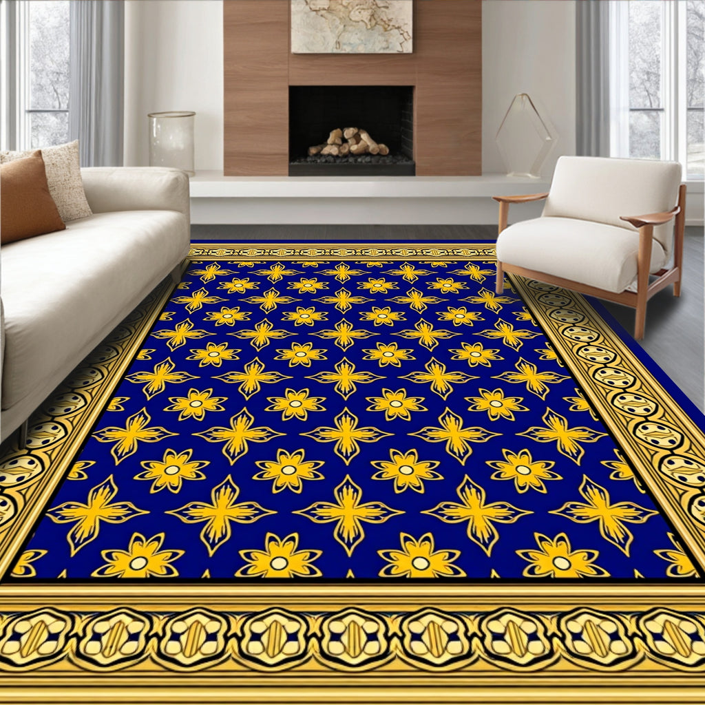 Bold Yellow Floral Antique Pattern Rug