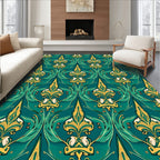 Art Nouveau Royal Fleur-de-Lis Green Gold Pattern Rug