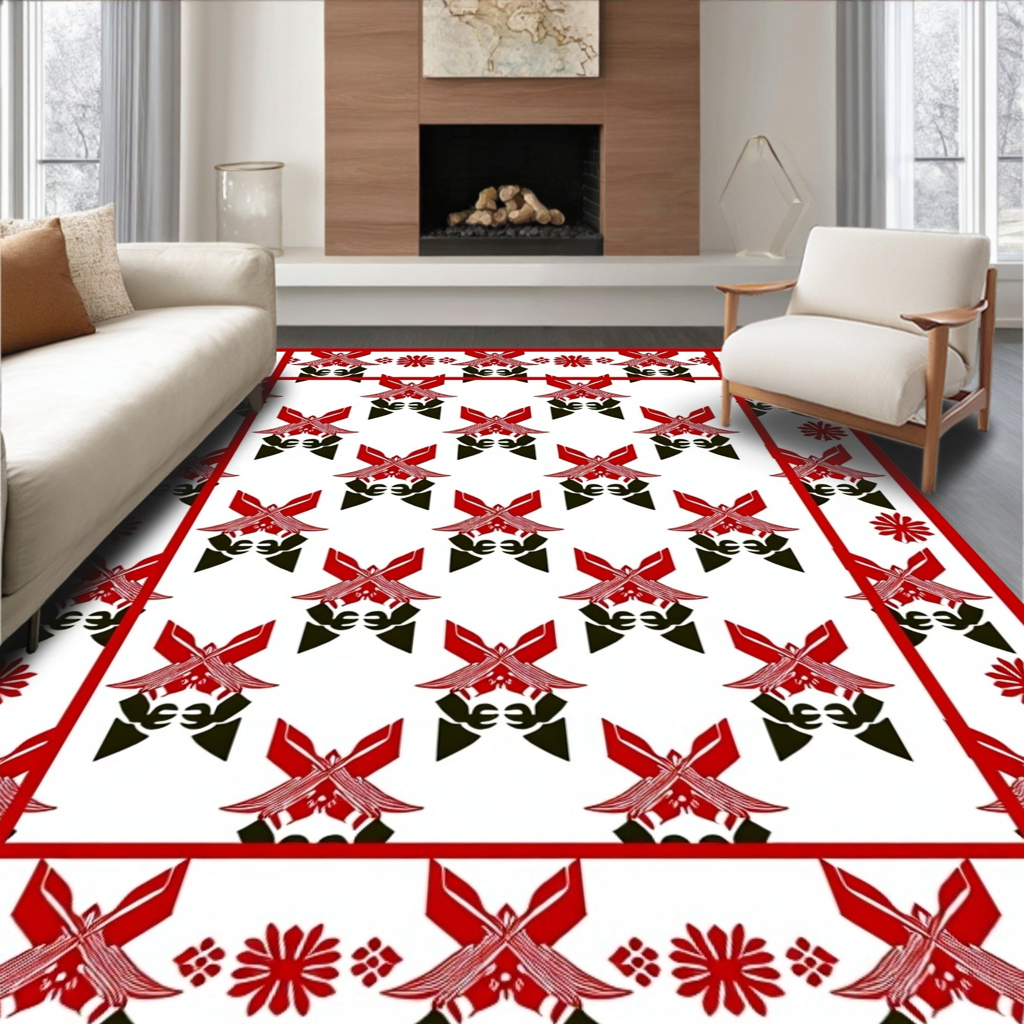 Red Black Abstract Butterfly Pattern Rug