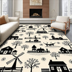 Rustic Village Deer Silhouette Pattern Rug