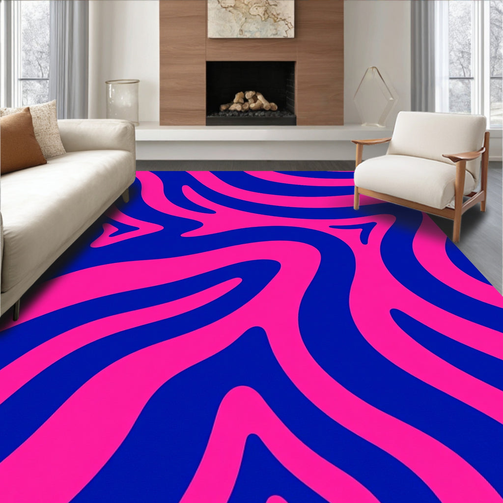 Vibrant Pink Blue Swirl Pattern Rug