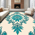 Teal Cream Floral Pattern Design Rug