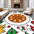 Whimsical Cat Fruit Pattern Rug
