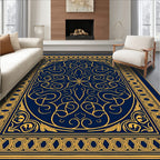 Gold Blue Ornate Mandala Rug