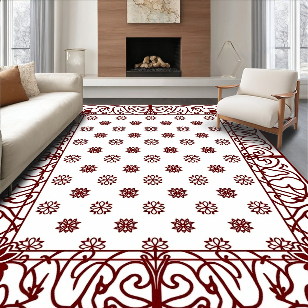 Elegant Floral Lattice Border Rug