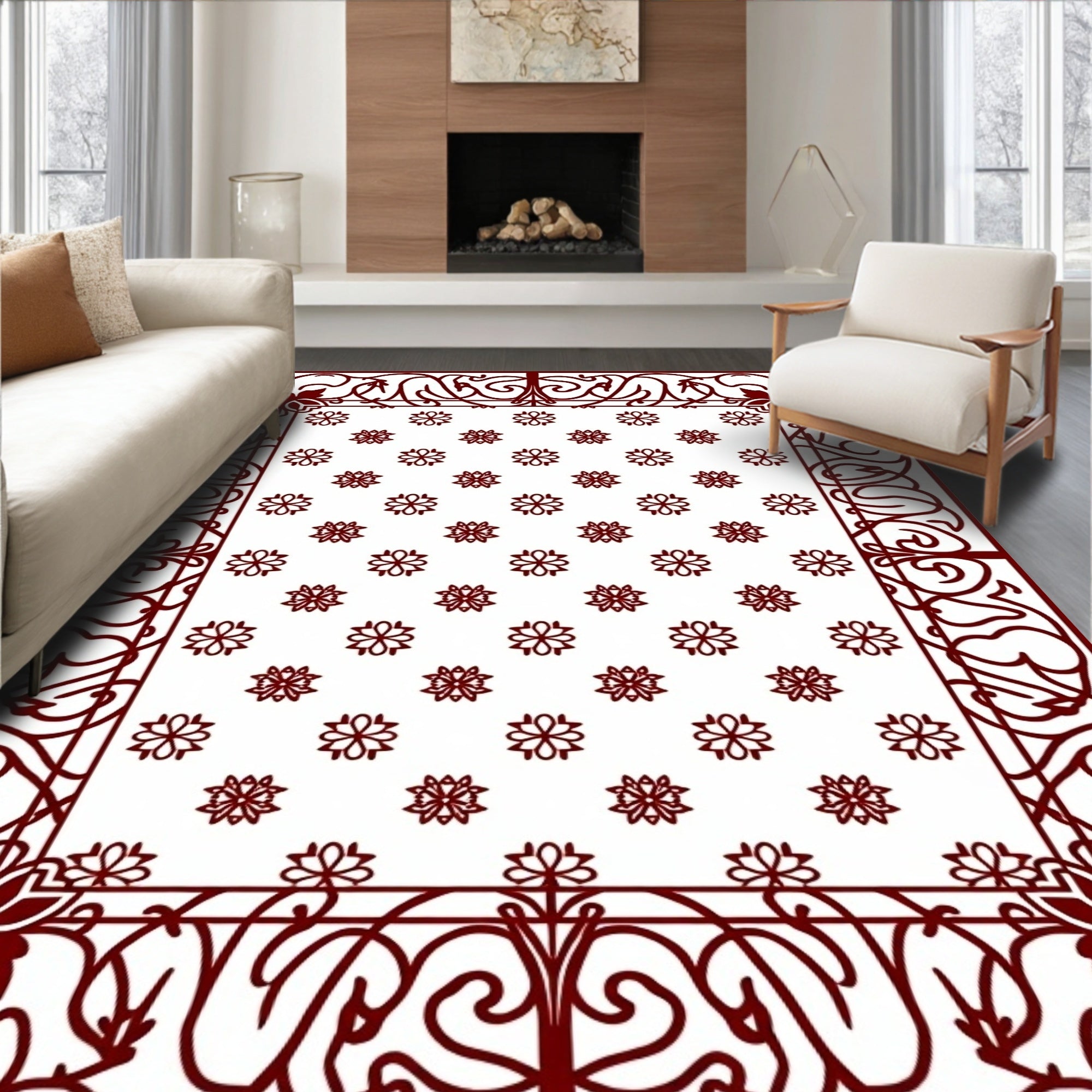Elegant Floral Lattice Border Rug