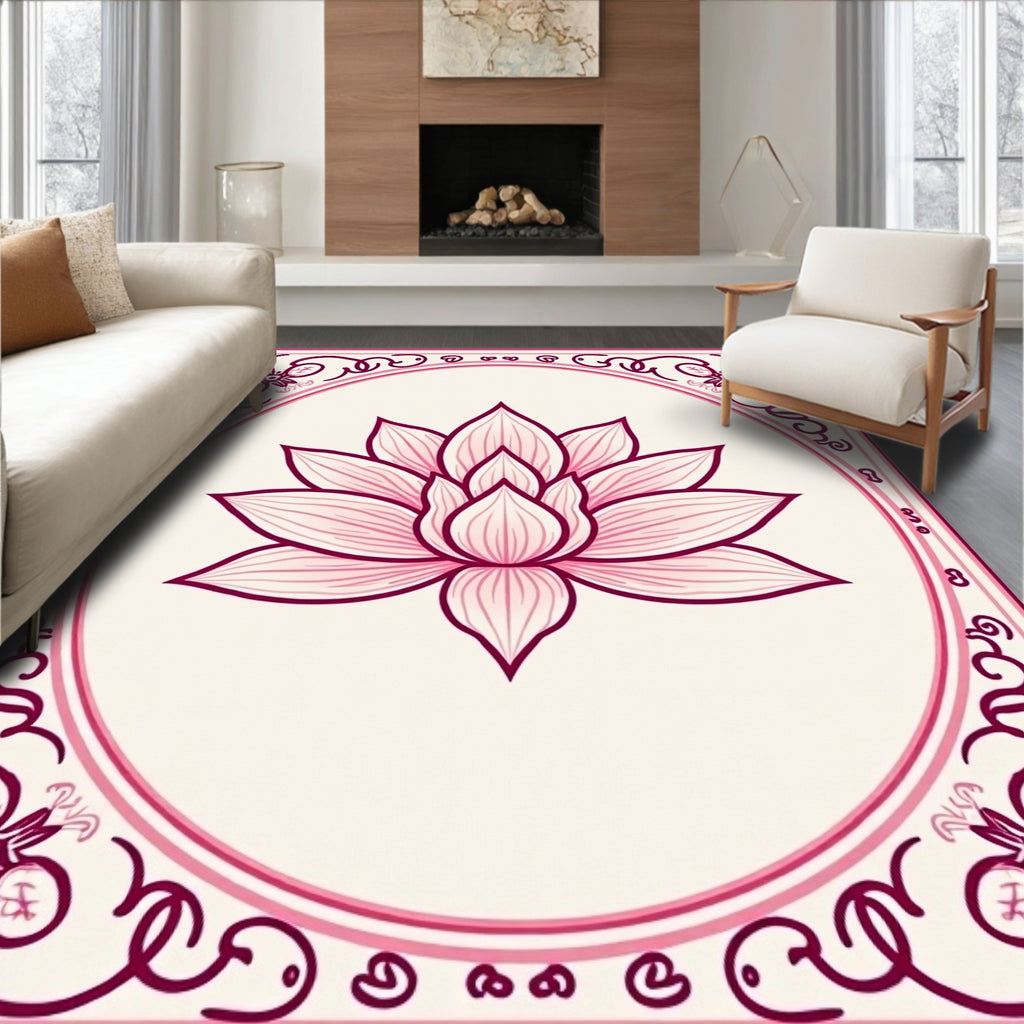 Pink Lotus Floral Border Design Rug