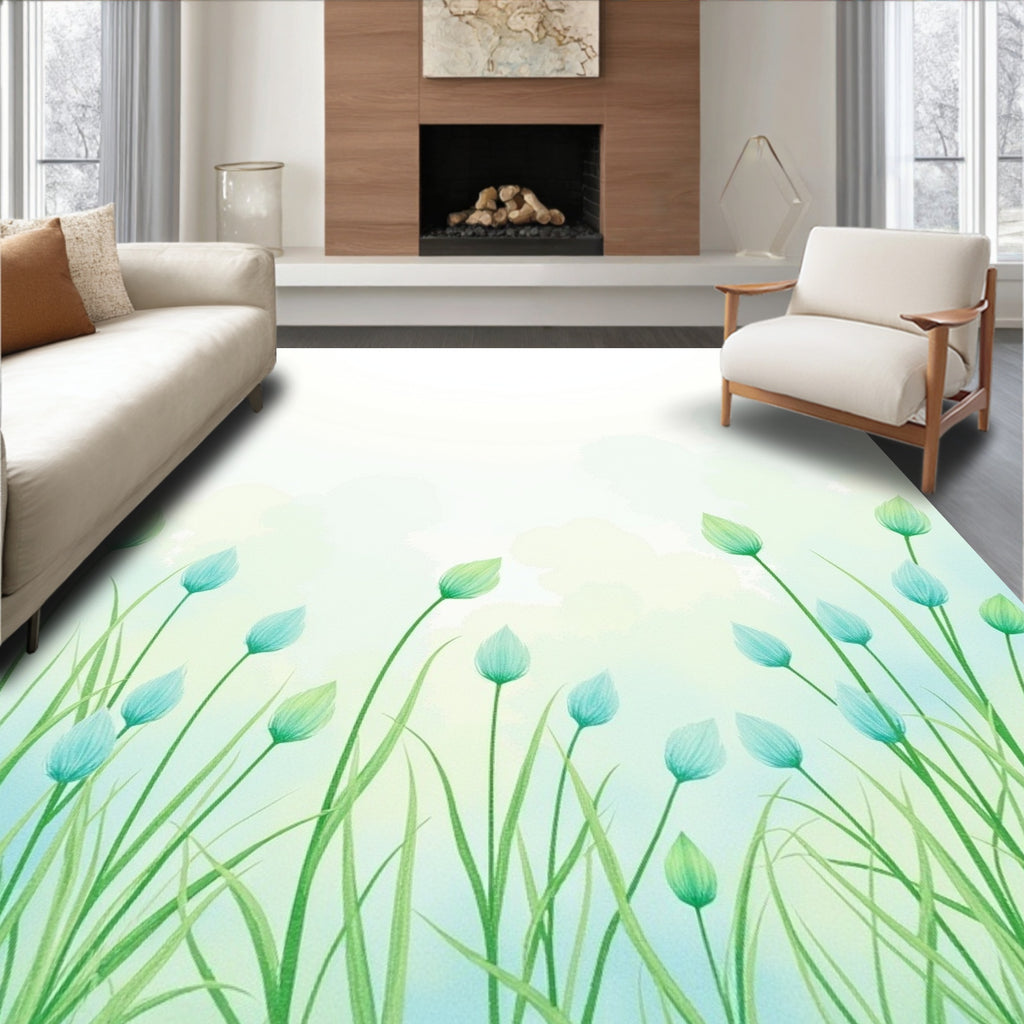 Pastel Floral Watercolor Nature Design Rug