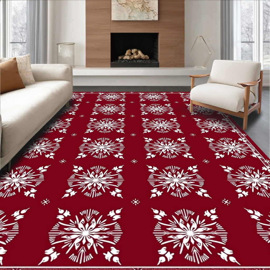 Ornate Red Floral Motif Pattern Rug