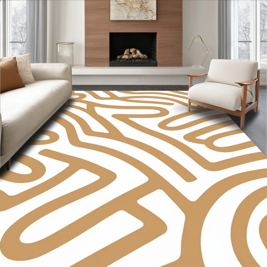 Abstract Tan Organic Line Art Rug