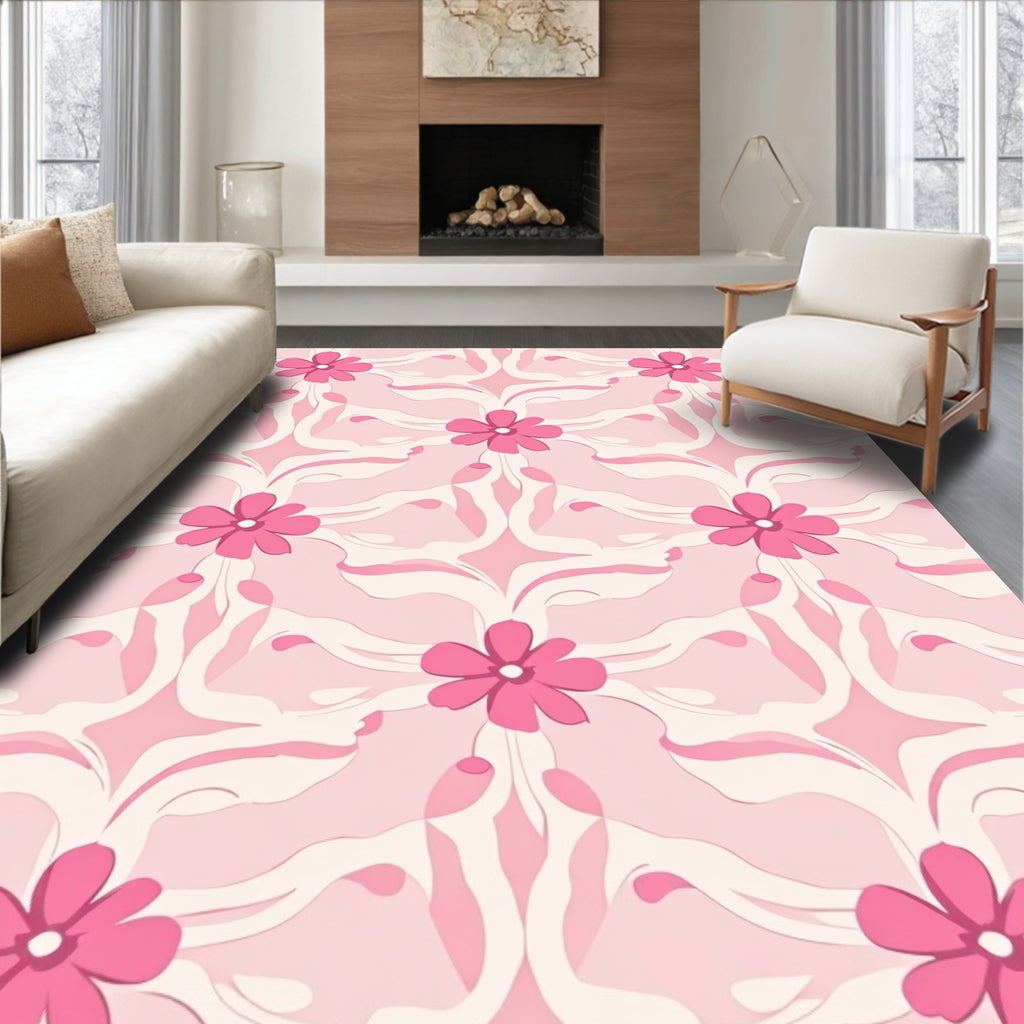 Pink Floral Repeating Pattern Design Rug