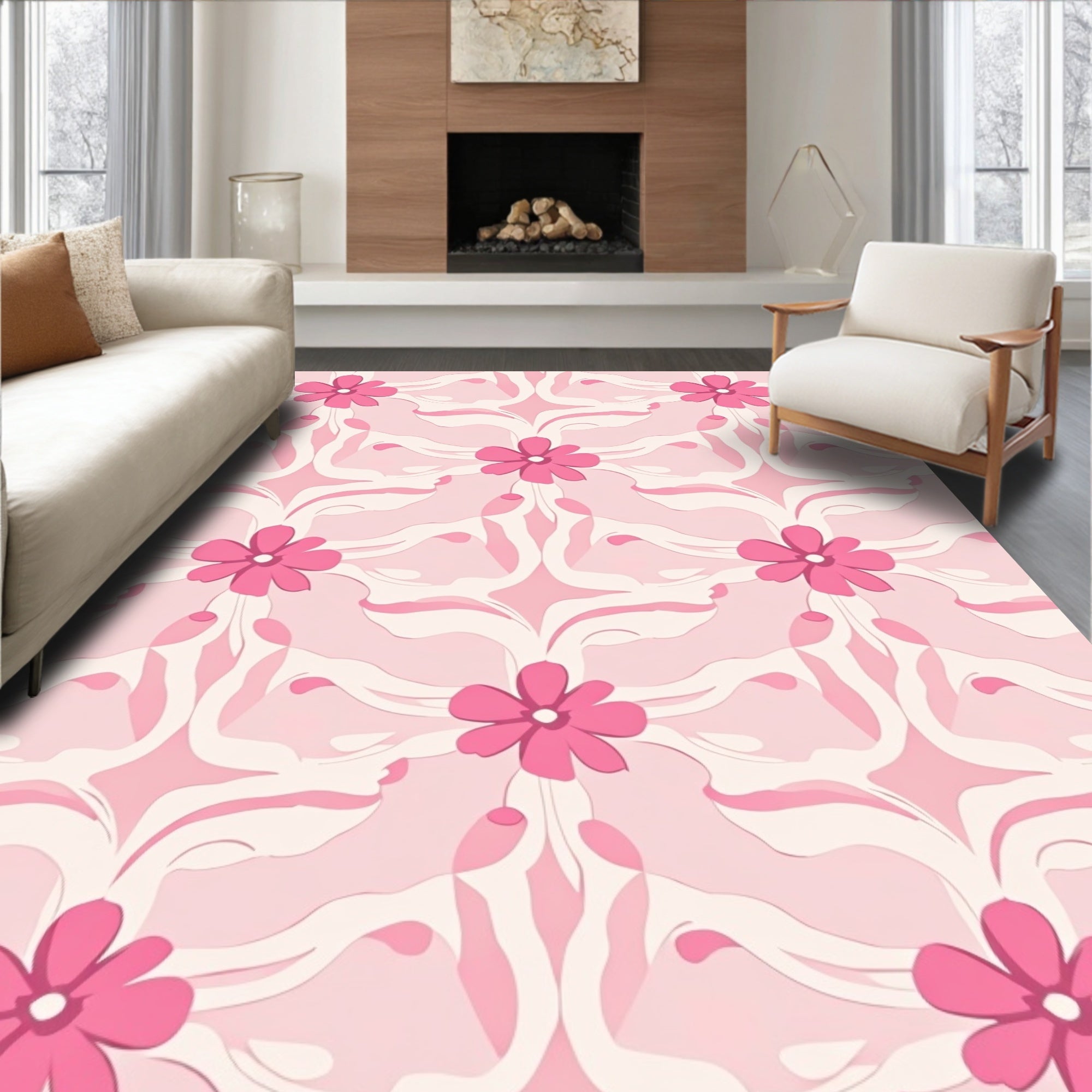 Pink Floral Repeating Pattern Design Rug