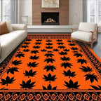 Orange Black Leaf Pattern Border Rug