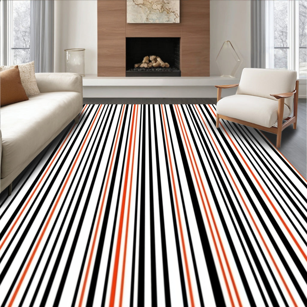 Striped Red White Black Pattern Rug