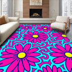 Bright Pink Daisy Swirl Pattern Rug