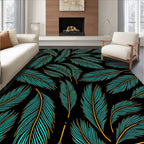 Teal Orange Feather Pattern Design Rug