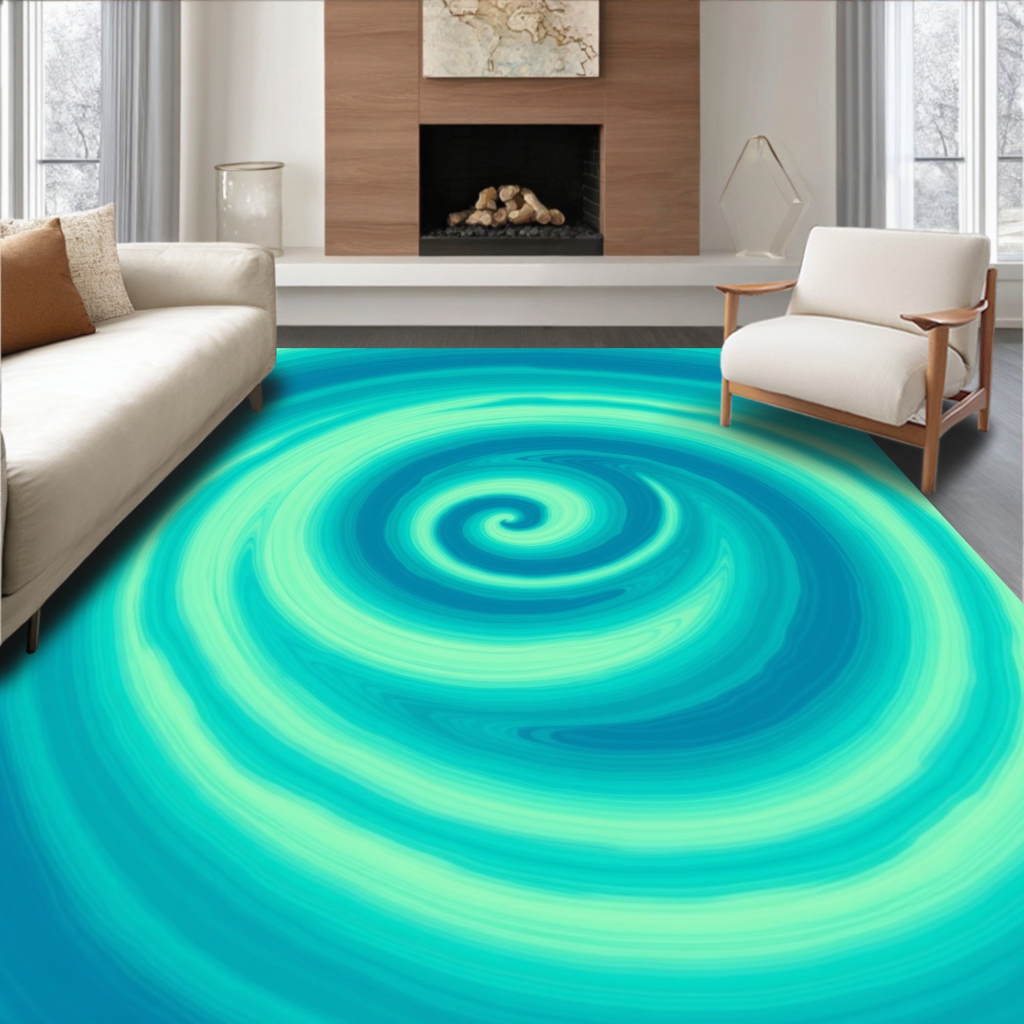 Cool Swirling Aqua Pattern Rug