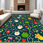 Cute Kittens Flowers Festive Pattern Rug