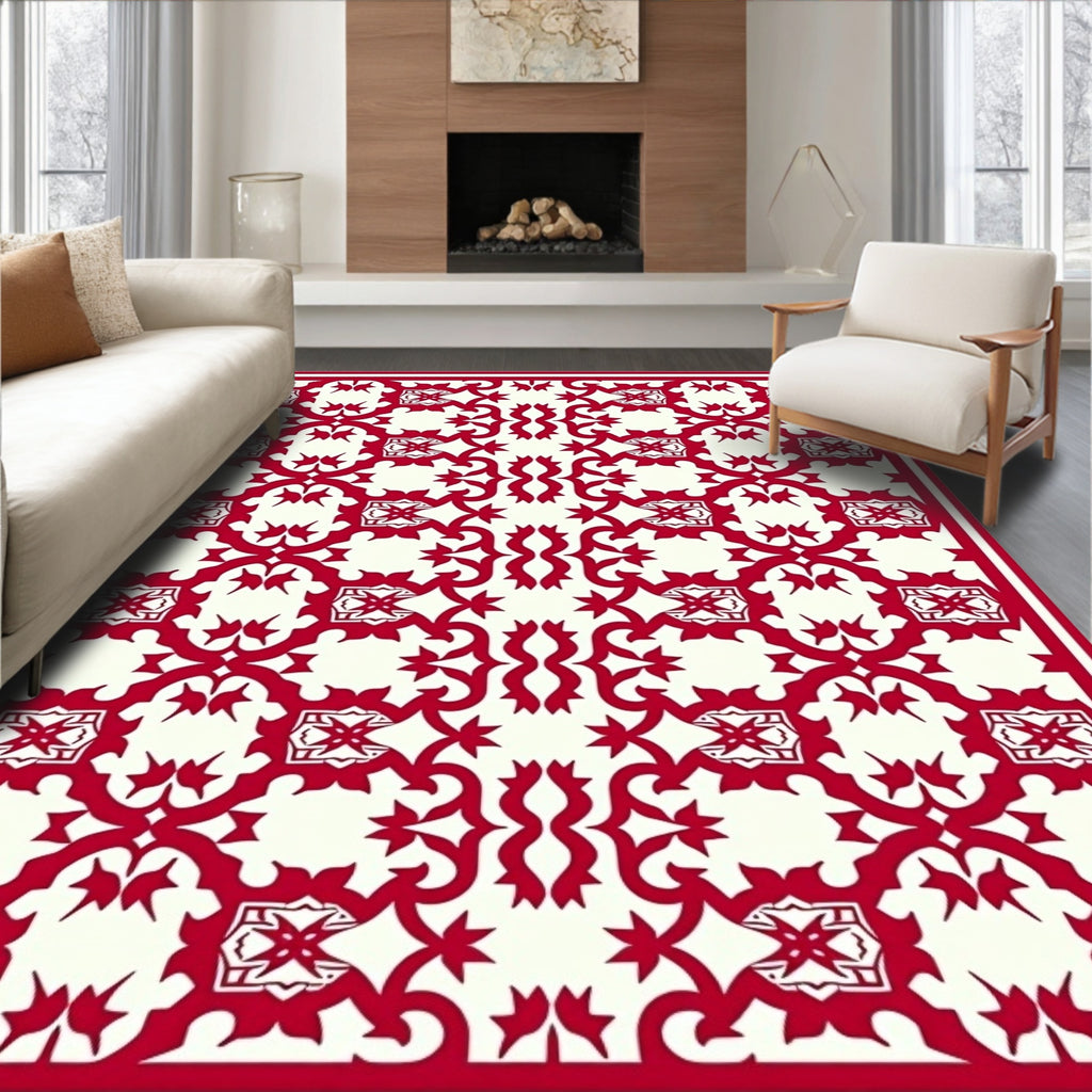 Crimson Ivory Intricate Pattern Rug