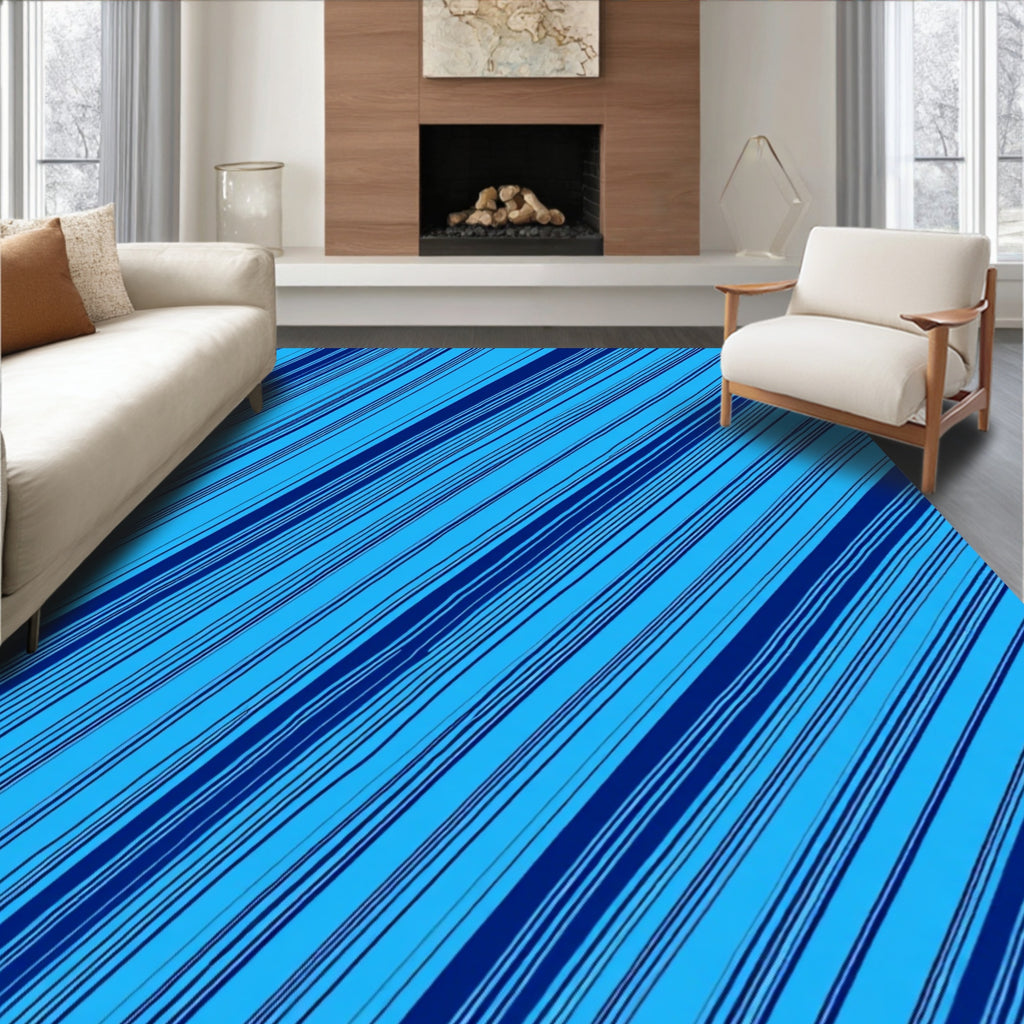 Bold Diagonal Navy Blue Strips Rug