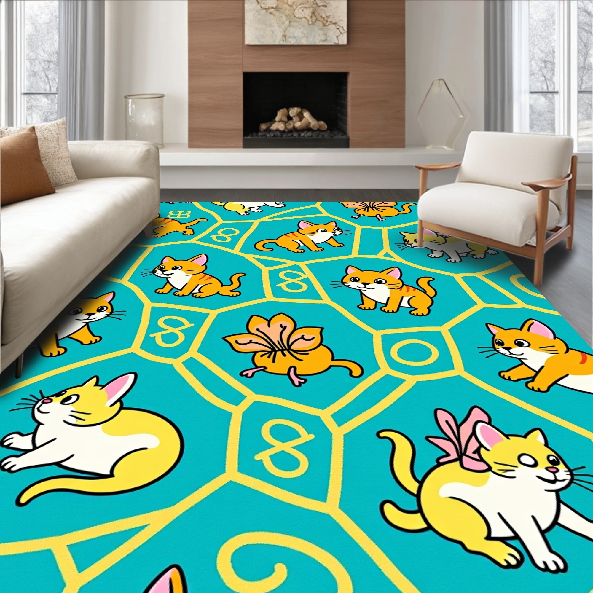 Cute Cat Symbol Mosaic Pattern Rug