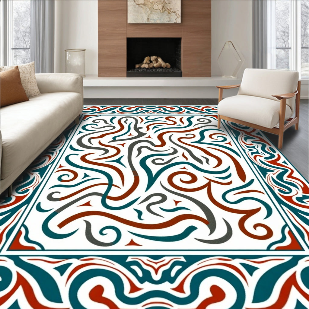 Curlicue Border Abstract Style Rug
