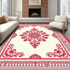 Vibrant Red Floral Mandala Pattern Rug
