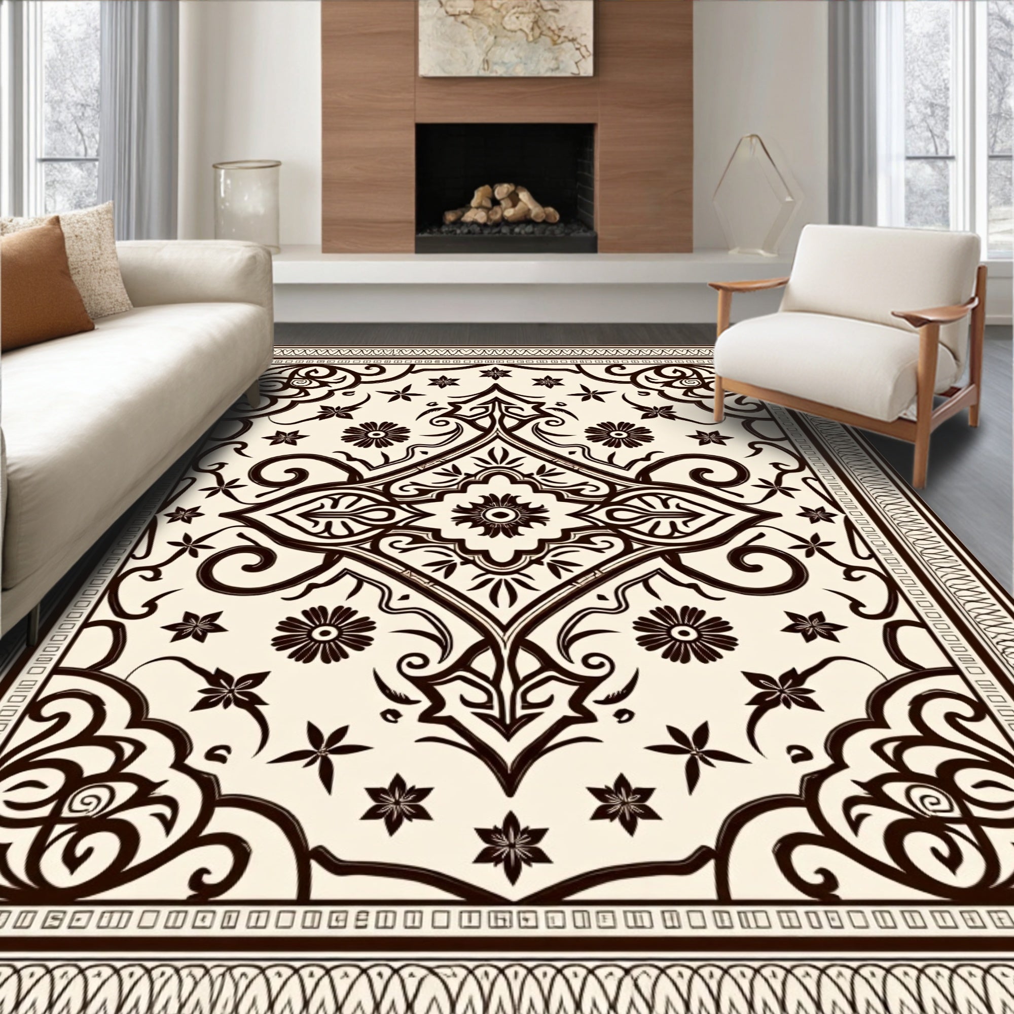 Ornate Botanical Scrollwork Classic Rug