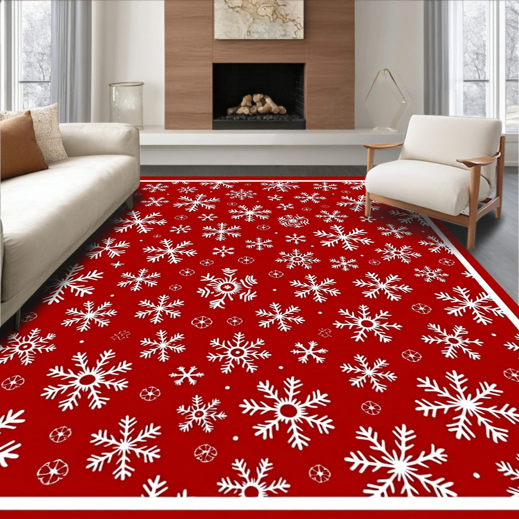 Crimson White Snowflake All Over Rug
