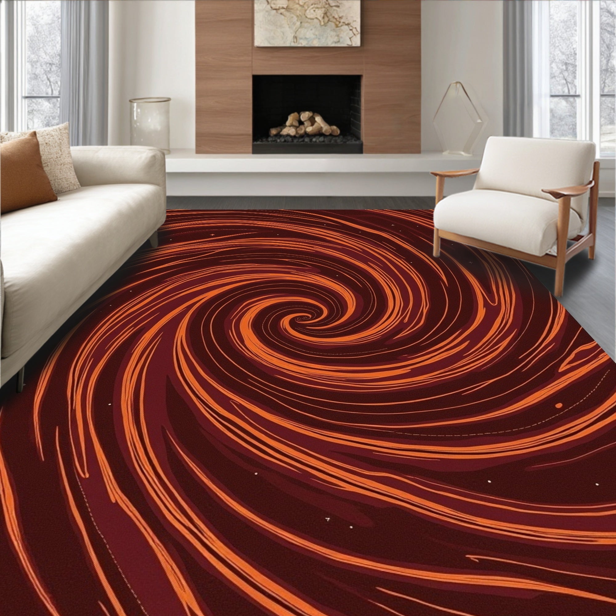 Abstract Swirls Warm Nebula Pattern Rug